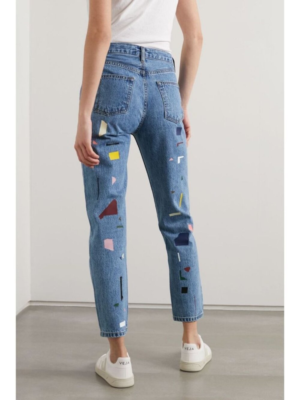 Still Here Tate Crop Painted High-rise Straight-leg Jeans Mid Denim Size 26